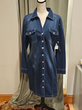 INC Dark Blue Denim Snap-Front Women's Dress